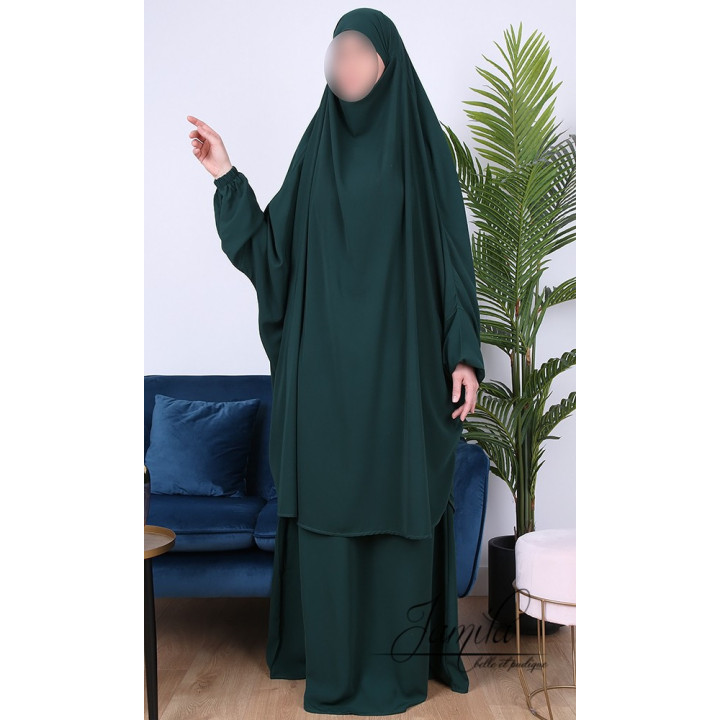 Jilbab 2 pièces jupe Vert sapin 1329 - microfibre - Jamila
