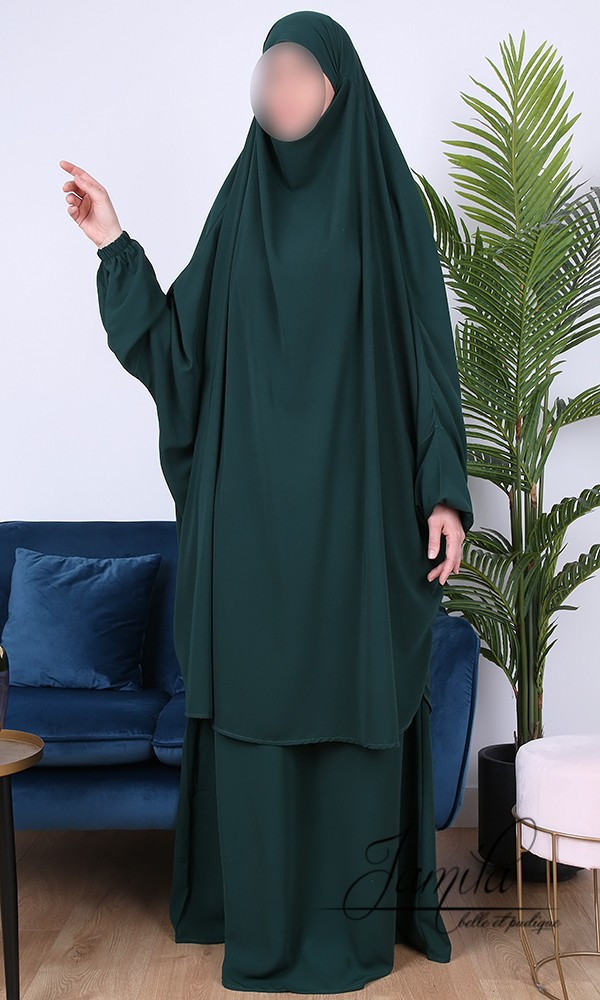 Jilbab 2 pièces jupe Vert sapin 1329 - microfibre - Jamila