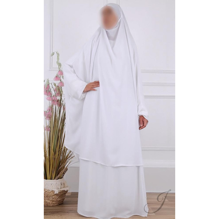 Jilbab 2 pièces jupe Blanc - microfibre - Jamila