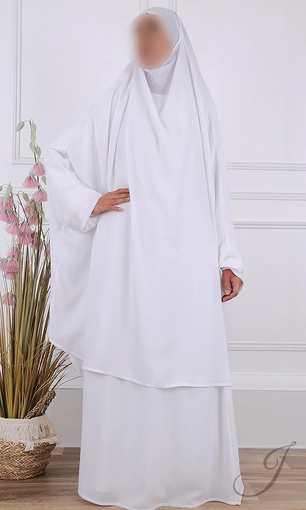 Jilbab 2 pièces jupe Blanc - microfibre - Jamila