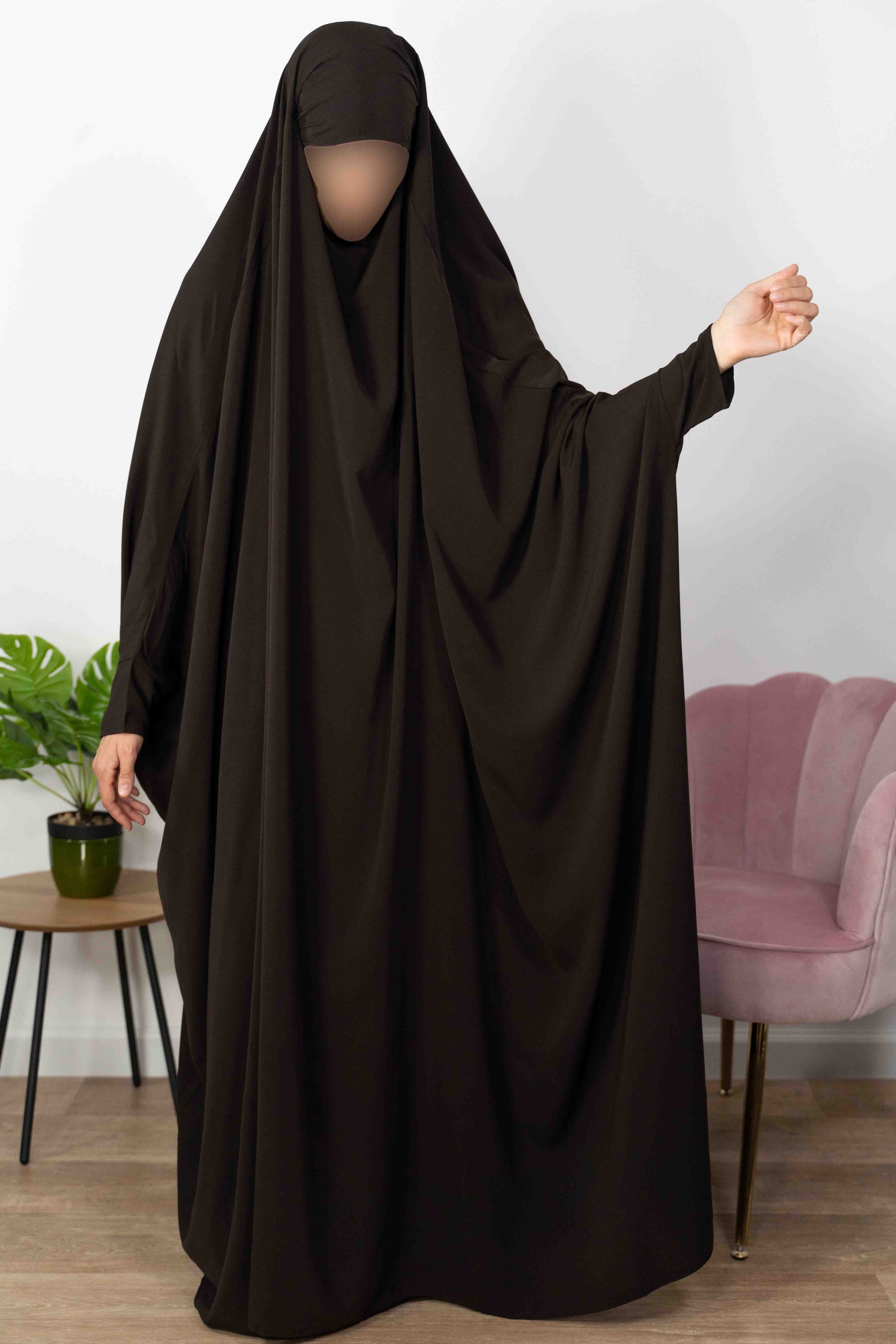 Jilbab 1 pièce saoudien A0S Marron foncé 3/6 - wool peach - El Bassira
