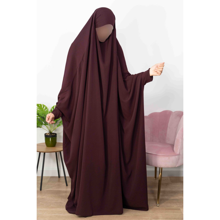 Jilbab 1 pièce saoudien A0S Aubergine  109/161 - wool peach - El Bassira