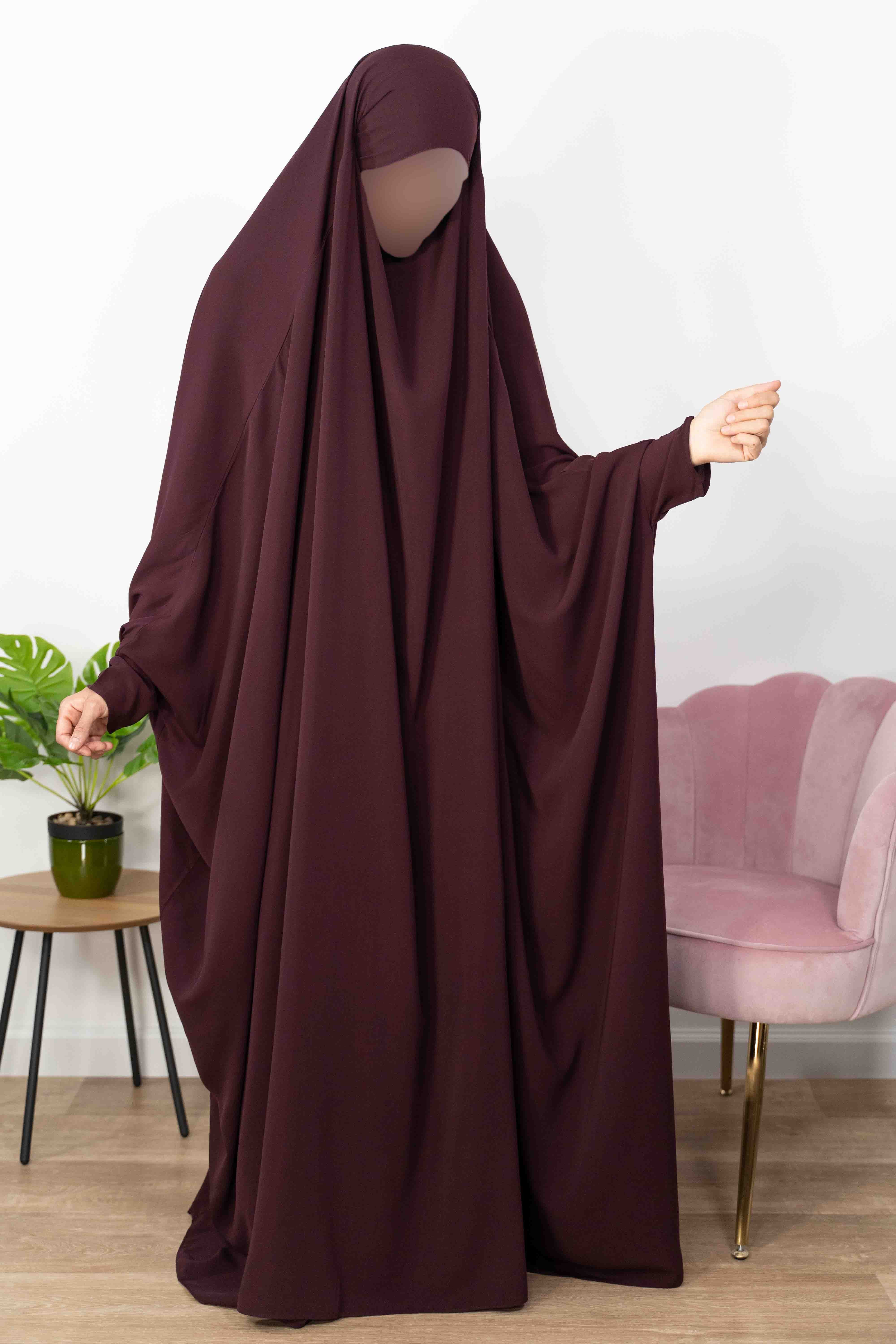 Jilbab 1 pièce saoudien A0S Aubergine  109/161 - wool peach - El Bassira