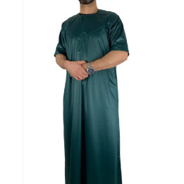 Qamis Emirati manches courtes Vert Bouteille - Satiné Precious