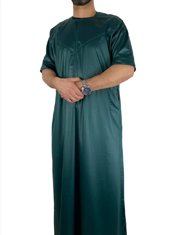 Qamis Emirati manches courtes Vert Bouteille - Satiné Precious