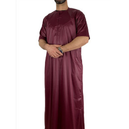 Qamis Emirati manches courtes Bordeaux - Satiné Precious