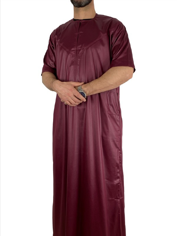 Qamis Emirati manches courtes Bordeaux - Satiné Precious