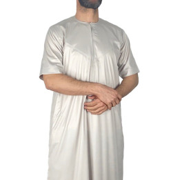Qamis Emirati manches courtes Beige - Satiné Precious