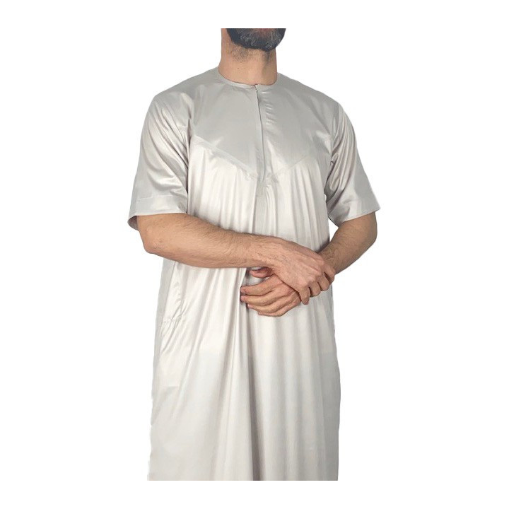 Qamis Emirati manches courtes Beige - Satiné Precious