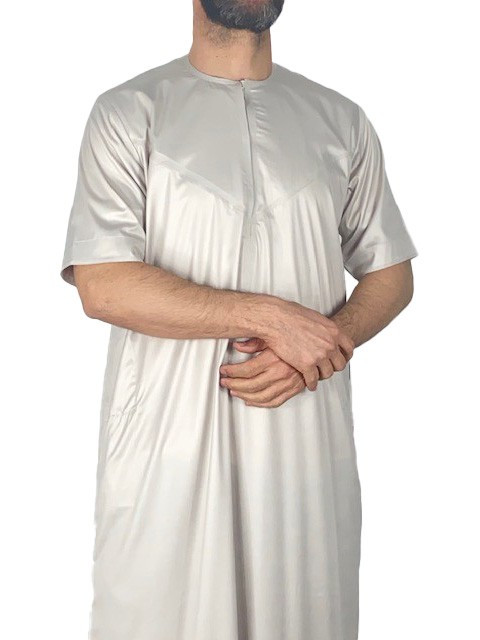 Qamis Emirati manches courtes Beige - Satiné Precious