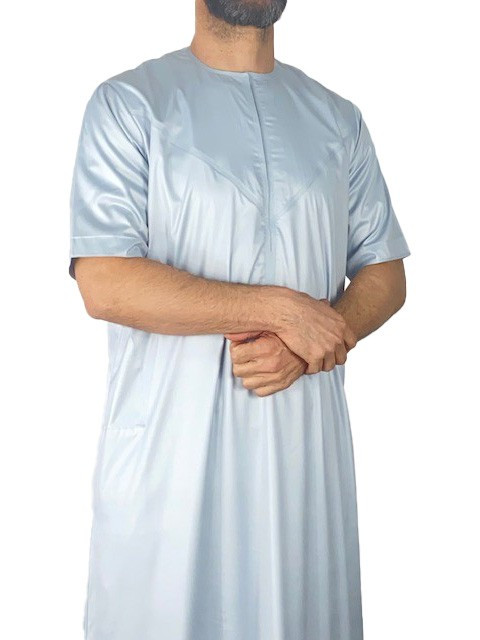 Qamis Emirati manches courtes Gris clair - Satiné Precious