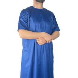 Qamis Emirati manches courtes Bleu marine - Satiné Precious