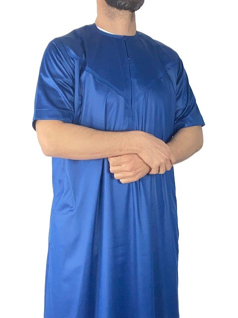 Qamis Emirati manches courtes Bleu marine - Satiné Precious