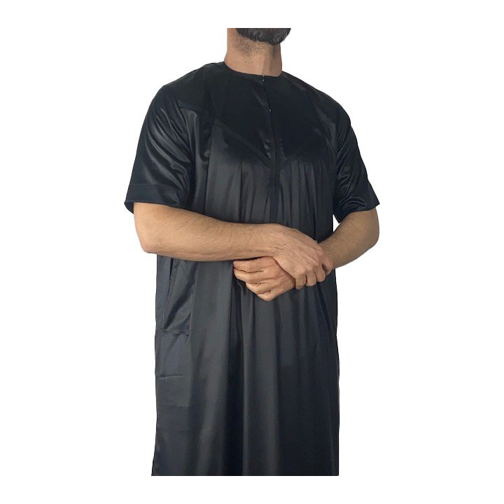 Qamis Emirati manches courtes Noir - Satiné Precious
