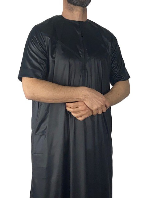 Qamis Emirati manches courtes Noir - Satiné Precious