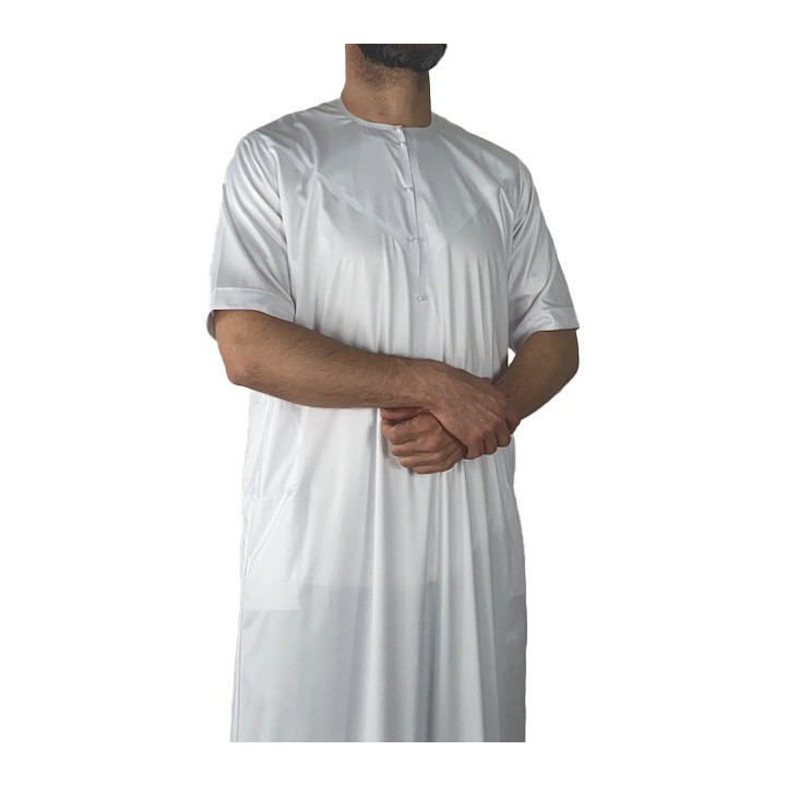 Qamis Emirati manches courtes Blanc - Satiné Precious