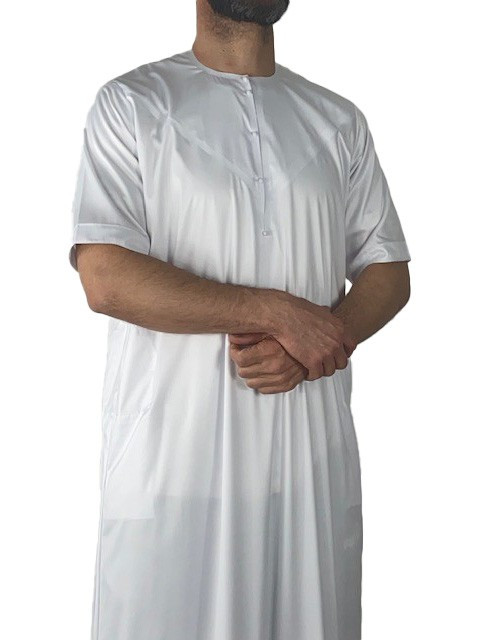 Qamis Emirati manches courtes Blanc - Satiné Precious