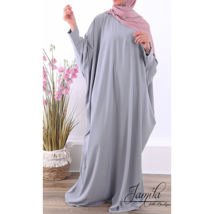 Abaya papillon Gris clair  - Tissu Microfibre - Jamila