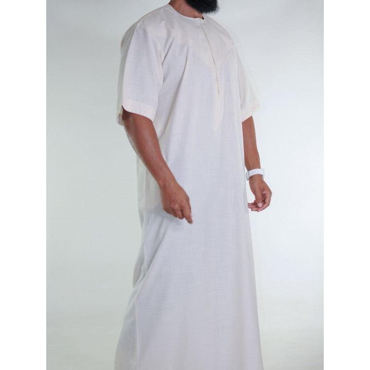 Qamis emirati en lin manches courtes - crème