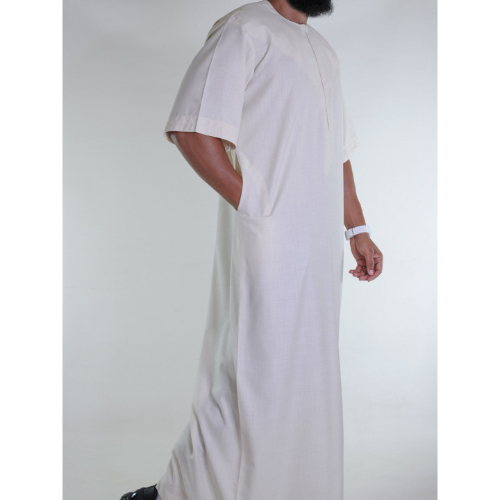Qamis emirati en lin manches courtes - crème