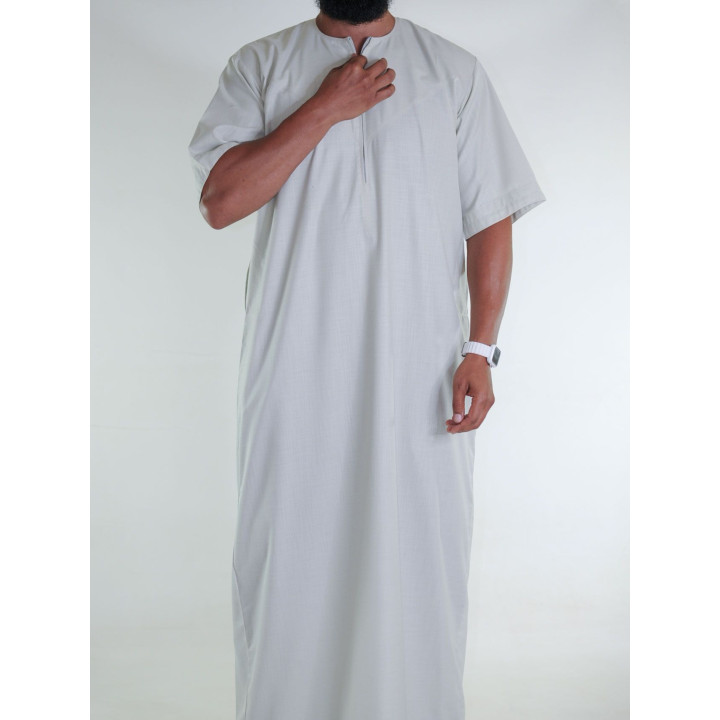 Qamis emirati en lin manches courtes vert d'eau clair