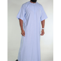 Qamis emirati en lin manches courtes bleu clair