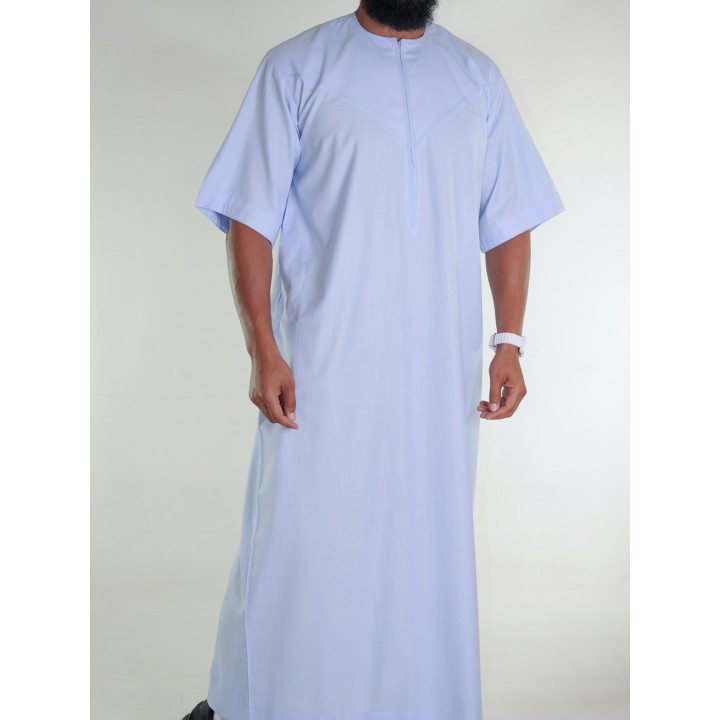 Qamis emirati en lin manches courtes bleu clair