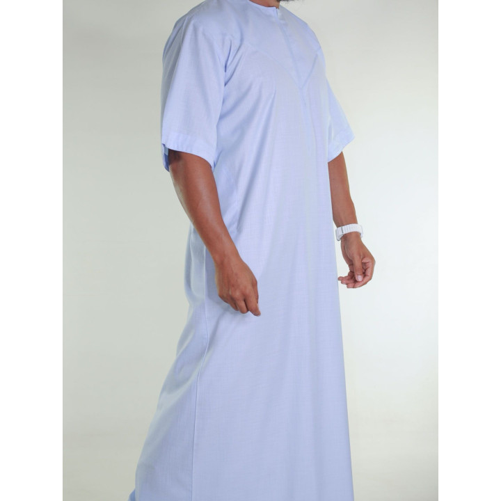 Qamis emirati en lin manches courtes bleu clair