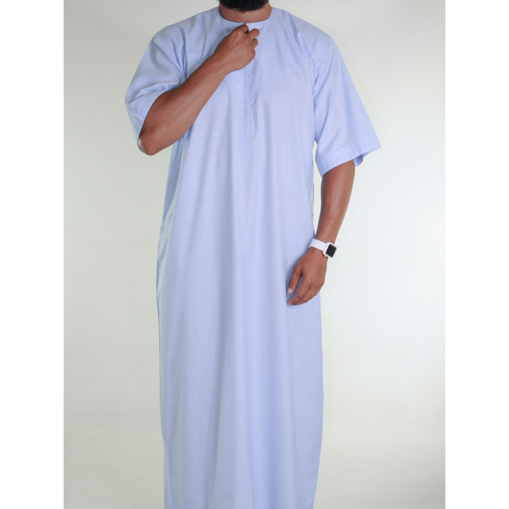 Qamis emirati en lin manches courtes bleu clair