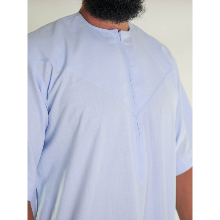 Qamis emirati en lin manches courtes bleu clair