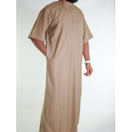 Qamis emirati en lin manches courtes beige foncé