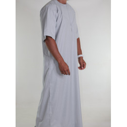 Qamis emirati en lin manches courtes gris clair