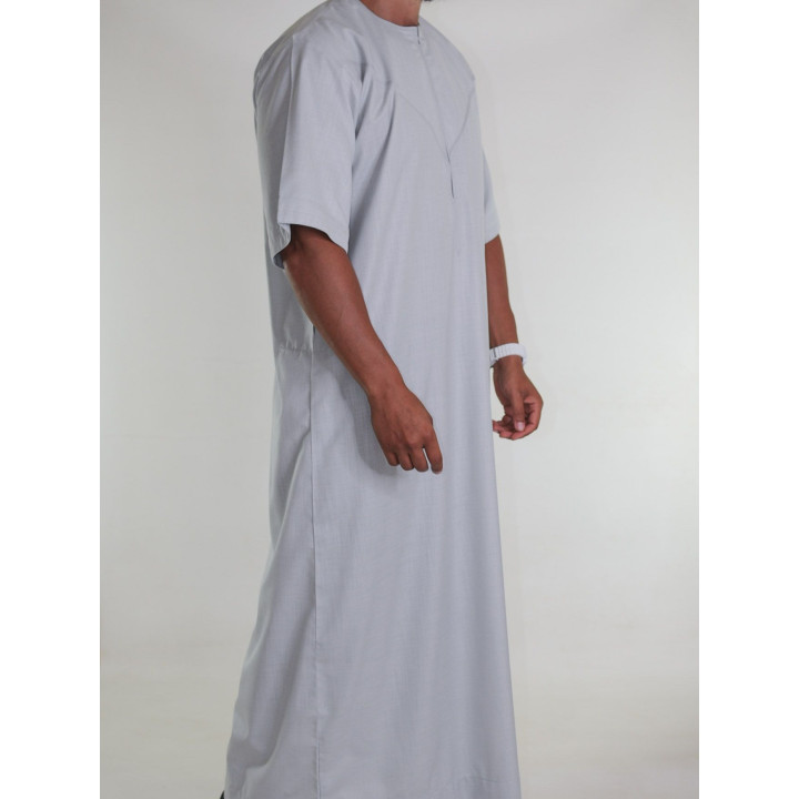 Qamis emirati en lin manches courtes gris clair
