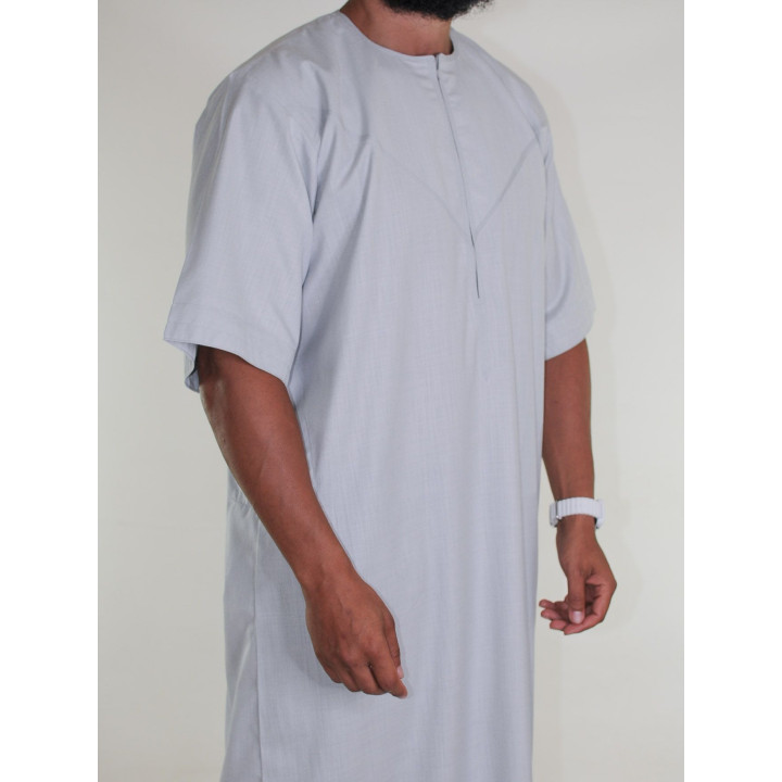 Qamis emirati en lin manches courtes gris clair