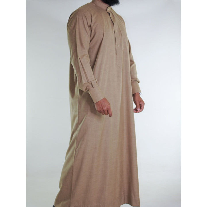 Qamis saoudien en lin - beige foncé