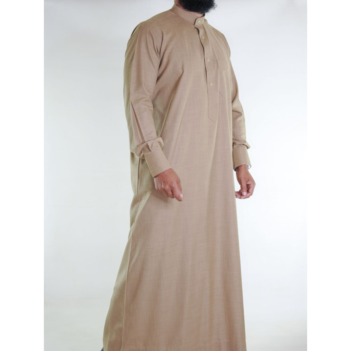 Qamis saoudien en lin - beige foncé
