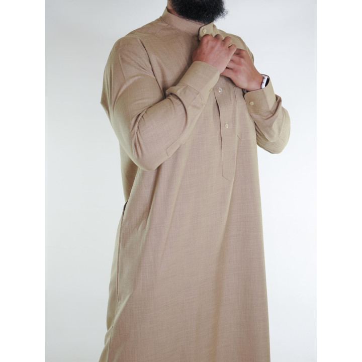 Qamis saoudien en lin - beige foncé