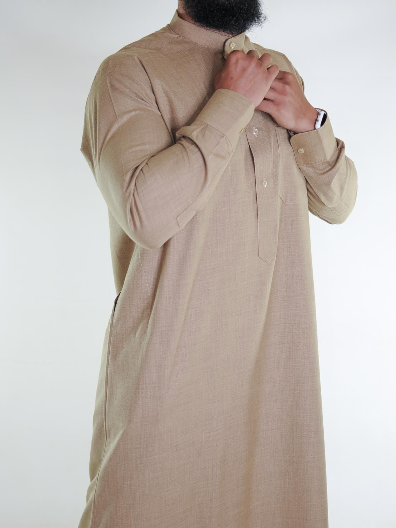 Qamis saoudien en lin - beige foncé