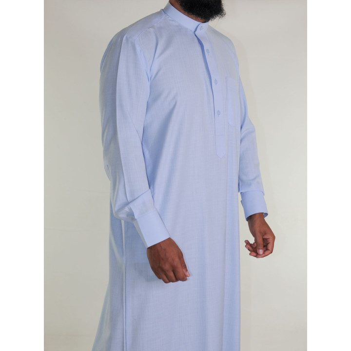 Qamis saoudien en lin - bleu clair