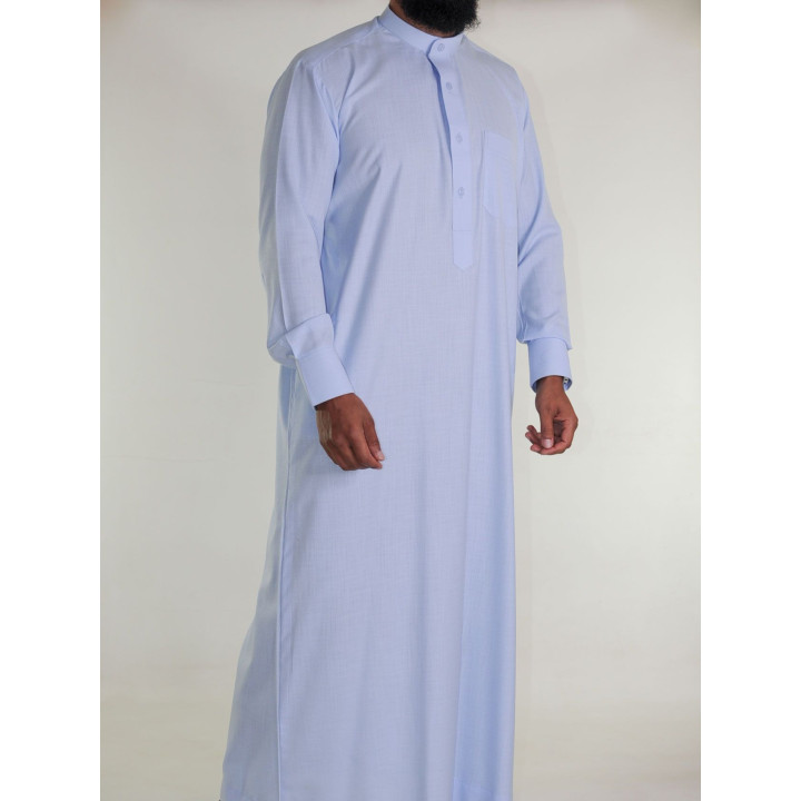 Qamis saoudien en lin - bleu clair