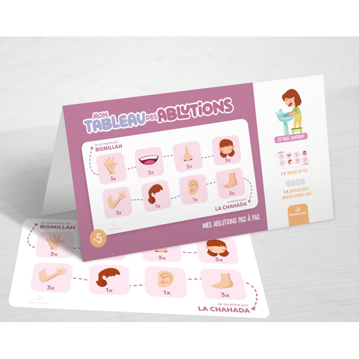 Mon tableau des ablutions Rose – Mes ablutions pas à pas  - Edition Deenilearn