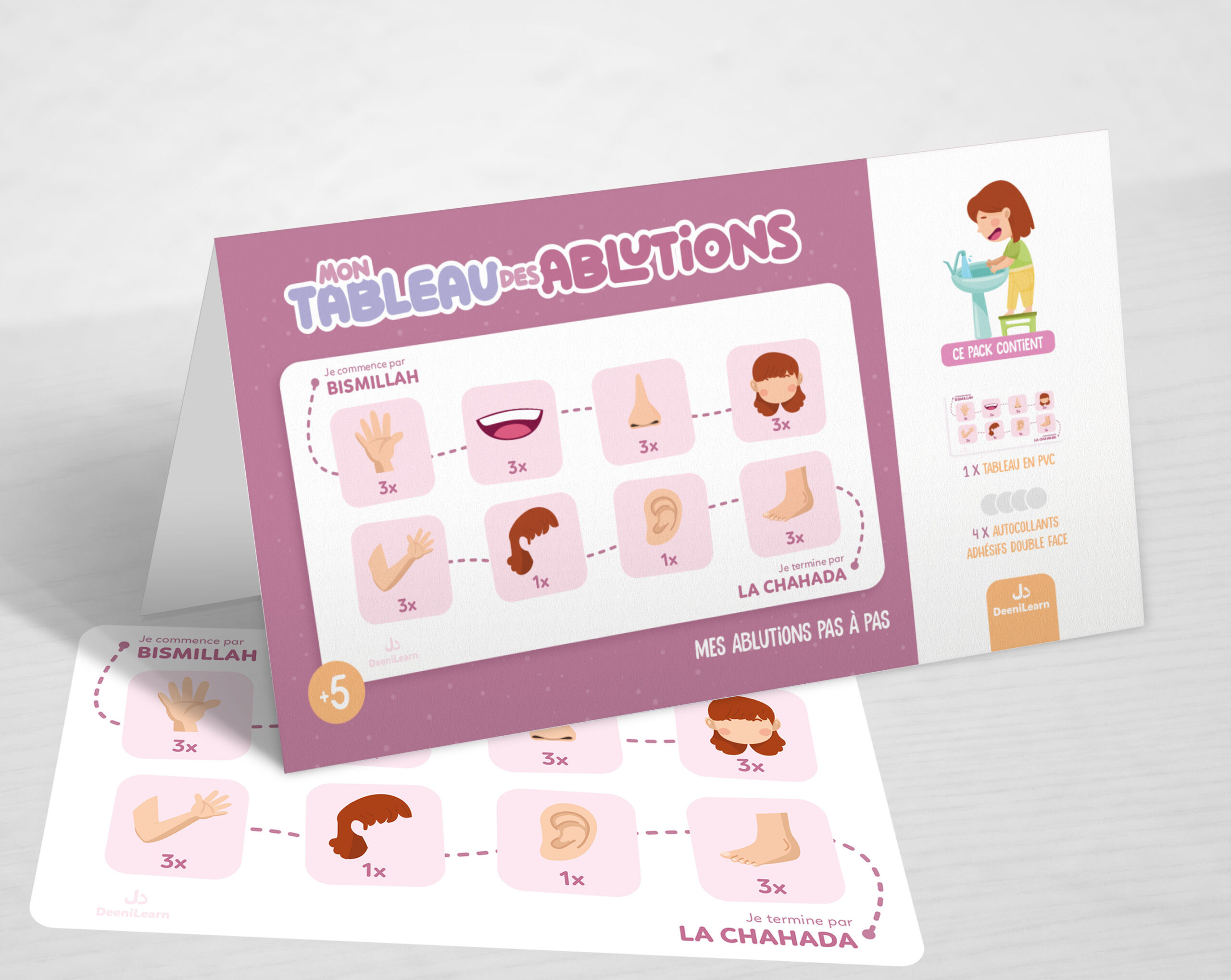Mon tableau des ablutions Rose – Mes ablutions pas à pas  - Edition Deenilearn