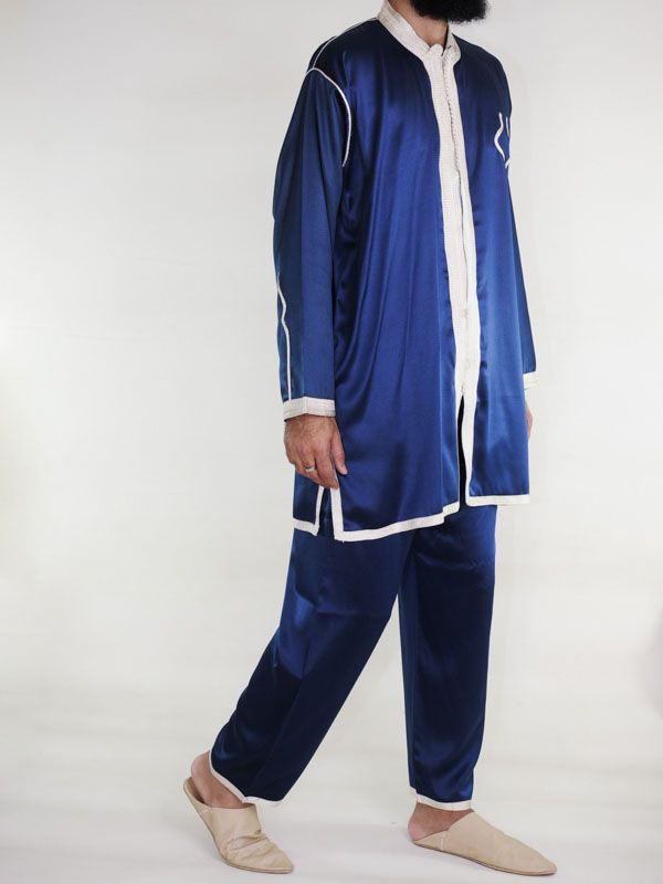 Jabador homme 2 Pièces - Bleu et broderie doré