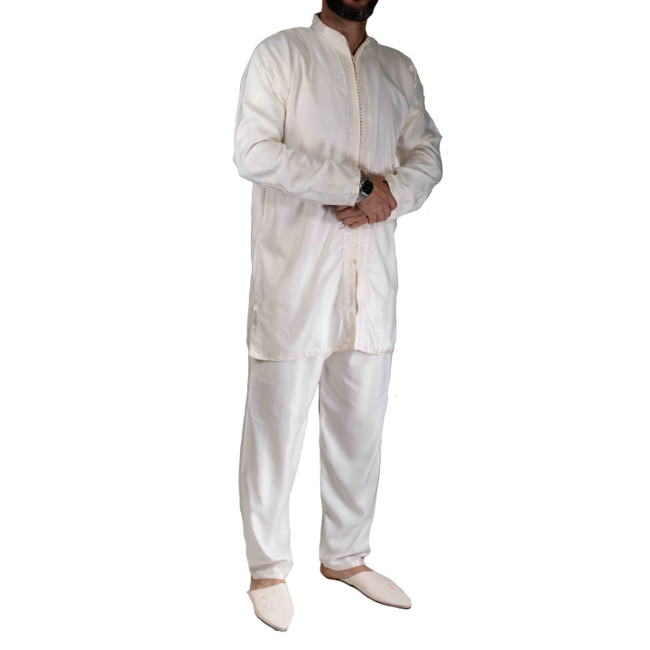 Jabador homme 2 Pièces - Blanc cassé et Broderie Crème
