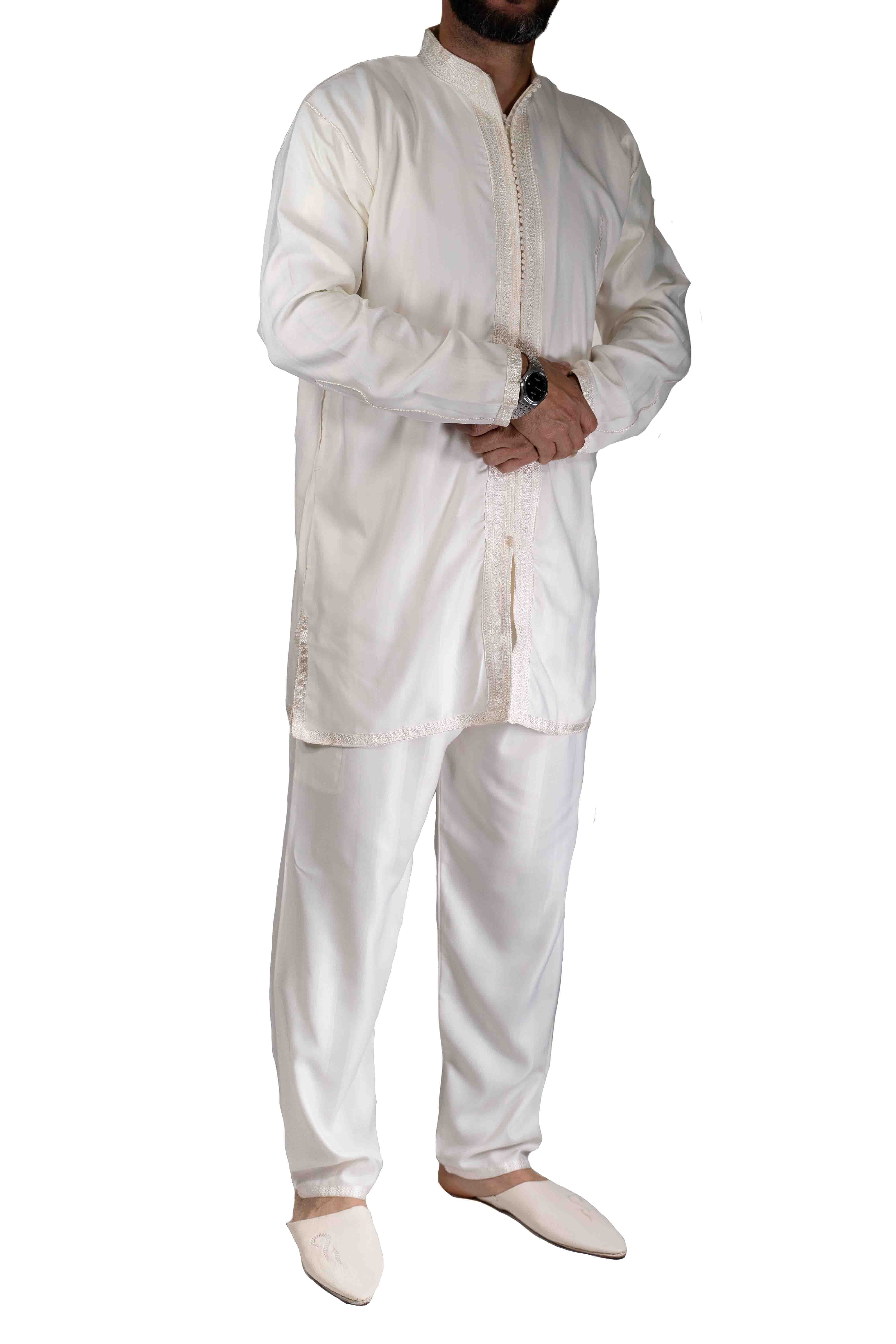 Jabador homme 2 Pièces - Blanc cassé et Broderie Crème