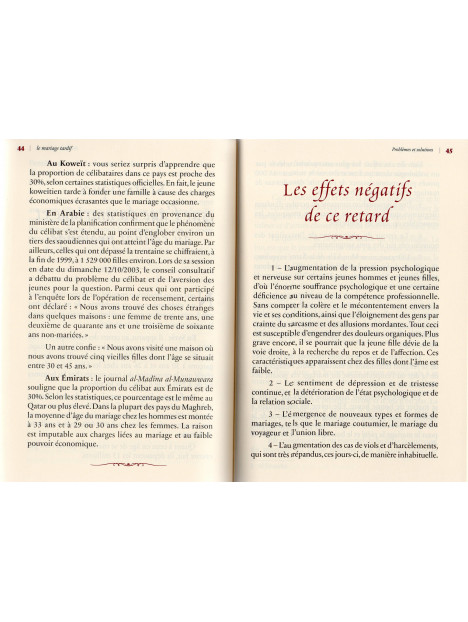 Le mariage tardif, Problèmes & Solutions