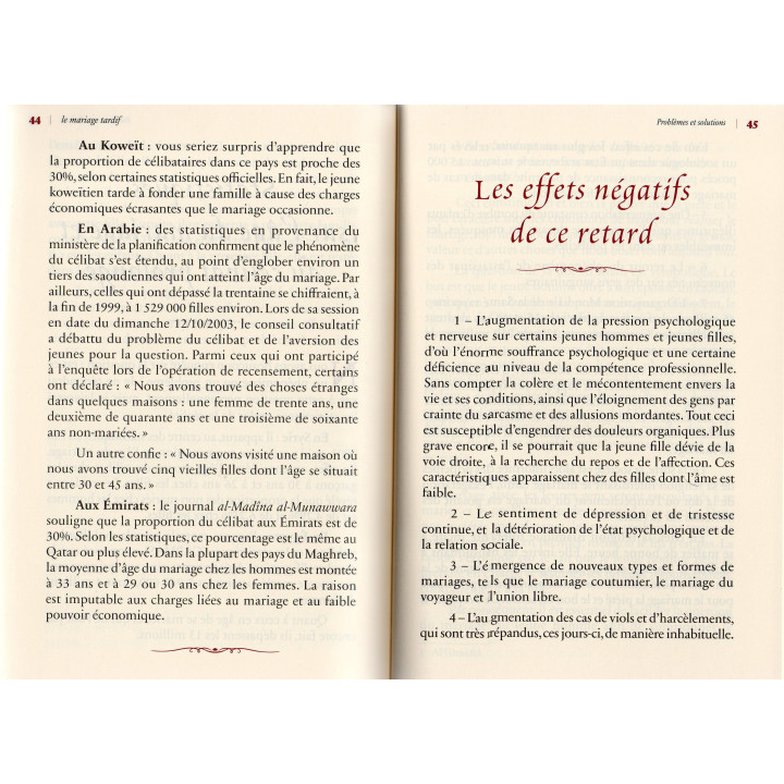 Le mariage tardif, Problèmes & Solutions