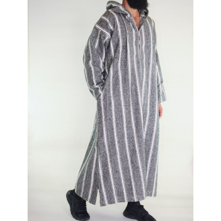 Djellaba marocaine Ouazzania hiver - Gris clair rayé