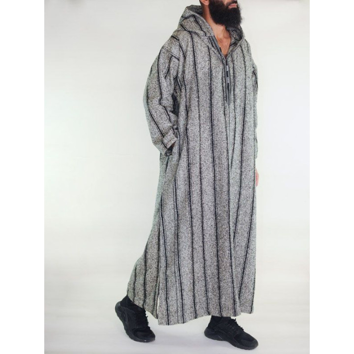 Djellaba marocaine Ouazzania hiver - Gris foncé rayé