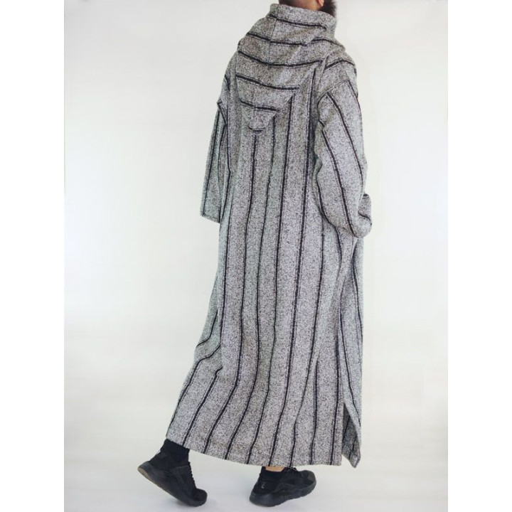 Djellaba marocaine Ouazzania hiver - Gris foncé rayé